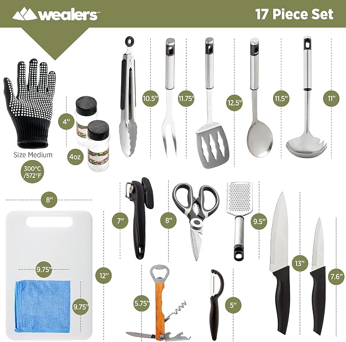 Wealers Camp Kitchen Cooking Utensil Set Travel Organizer Grill Accessories Portable Compact Gear for Backpacking BBQ Camping Hiking Travel Cookware Kit Water Resistant Case - Image 2