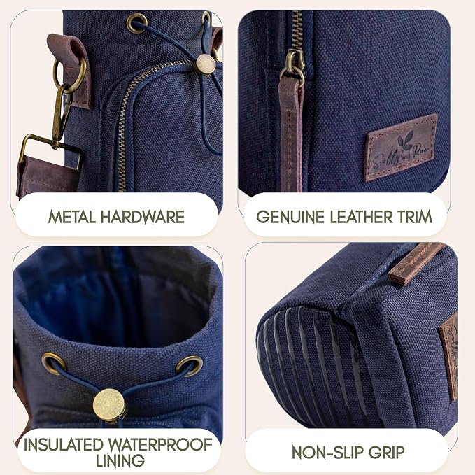Water Bottle Holder with Strap & Pocket Fits 16 to 32 oz Bottles Crossbody Water Bottle Carrier for Women Canvas and Leather - Image 7