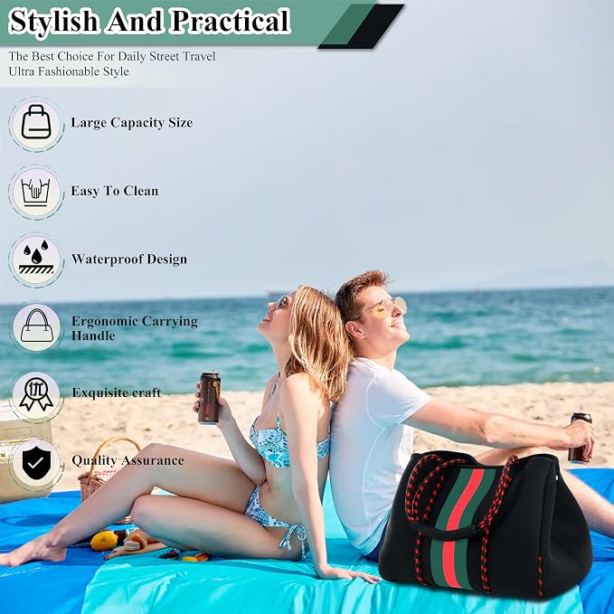 QOGiR Neoprene Multipurpose Beach Bag Tote with Inner Zipper Pocket … … … … - Image 2