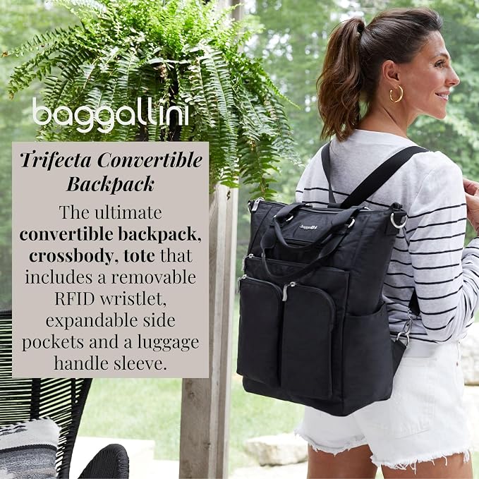 Baggallini All Set 3 in 1 Tote Backpack - 15"x10.5" Lightweight Travel Bag w/RFID Phone Wristlet - Image 2