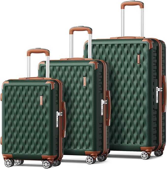 Melalenia Luggage Sets 3 Piece, Hard Shell Carry on Suitcase with Spinner Wheels and TSA Lock, Travel Lightweight Luggage Set for Women, Green Brown by Melalenia