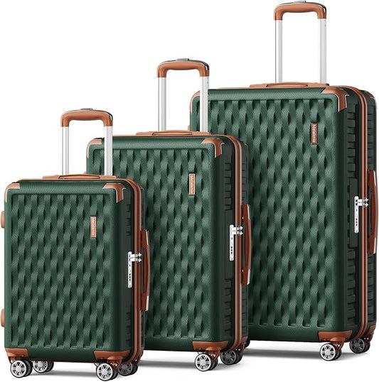 Melalenia Luggage Sets 3 Piece, Hard Shell Carry on Suitcase with Spinner Wheels and TSA Lock, Travel Lightweight Luggage Set for Women, Green Brown by Melalenia