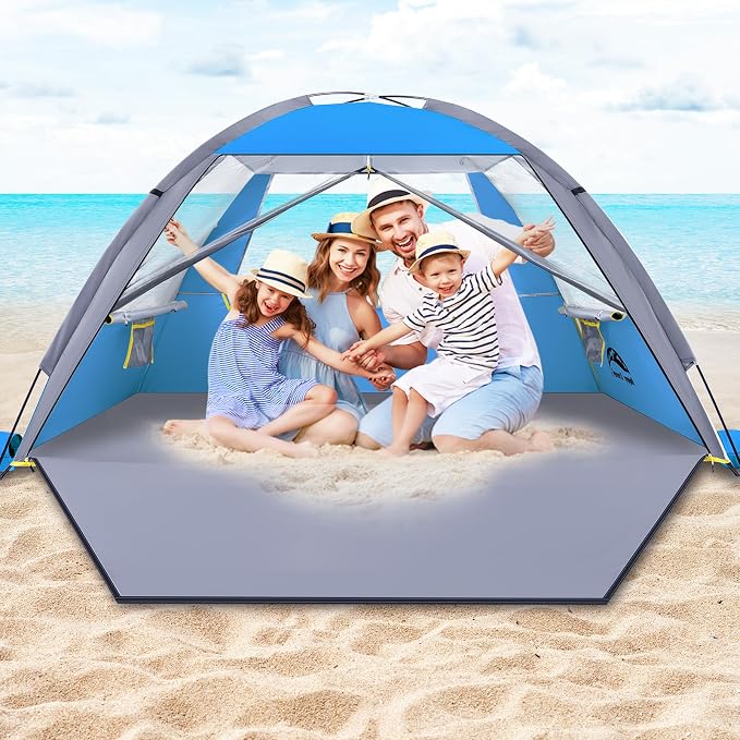 Happy Travel Beach Tent, UPF 50+ UV Protection Sun Shade Shelter for 3/4/5/6/7/8 Person, Portable Beach Canopy for Family & Baby, Lightweight & Easy Setup Beach Cabana with 3 Ventilation Mesh Windows by HappyTravel