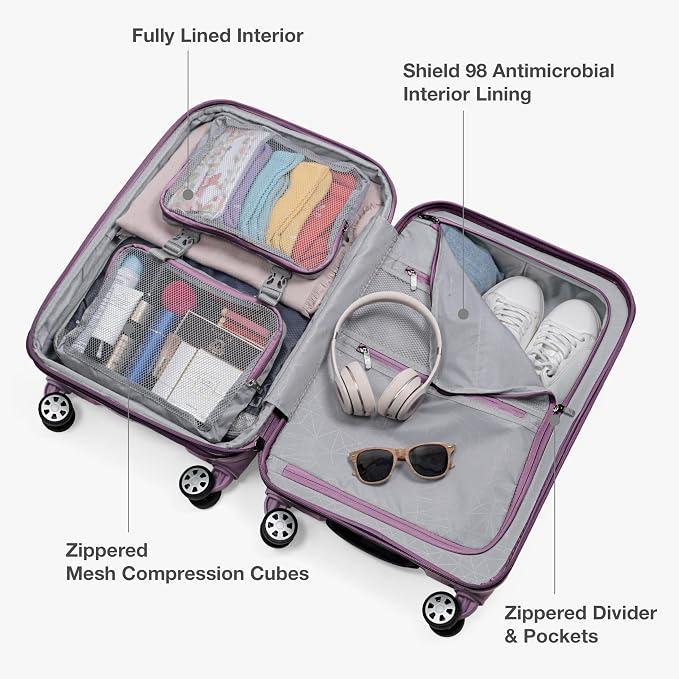 Traveler's Choice Pagosa Hardshell Expandable Luggage with Spinner Wheels, Mauve, 22-Inch Carry-on - Image 7