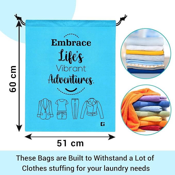 Kuber Industries Pack of 3 Cloth Storage Bag | Non-Woven Storage Organizer | Garments Cover for Laundry | Travel Storage Organizer for Clothing | Travel Cloth Carrying Bag | Medium | Sky Blue - Image 3