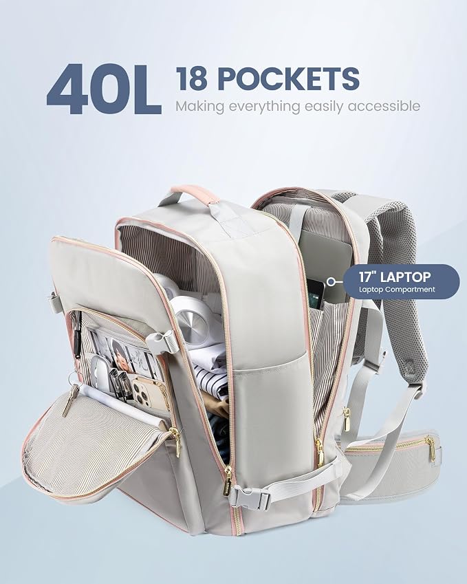LOVEVOOK 40L Travel Backpack with Waist Strap,Flight Approved Carry on Backpack,Waterproof Personal Item Travel Bag,TSA Carry on Luggage Suitcase Travel Essentials,Gifts for Women & Men,fit 17" Laptop - Image 3