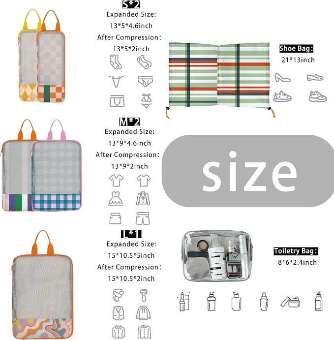 7 Pcs Compression Packing Cubes for Travel Luggage, Lightweight Suitcase Organizer Bags Set, Compression Packaging Cube for Travel Essentials, Packing Cubes for Carry on Suitcase - Image 3