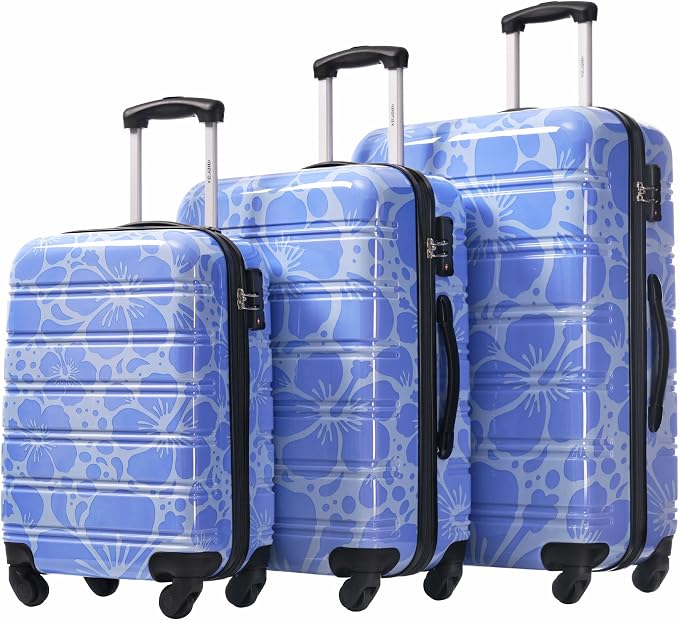 Merax Suitcase Set, Hardshell Luggage Sets 3 Piece with Spinner Wheels | Durable Printing Suitcase with TSA Lock Lightweight 20" 24" 28",Blue by Merax