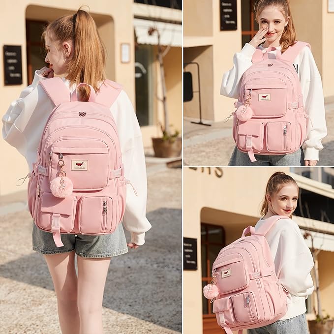 Laptop Backpack 15.6 Inch Elementary Middle High School Bag College Backpacks with Lunch Box Pencil Pouch 3 PCS Set Travel Bookbags for Teens Girls Women Students (Pink) - Image 6