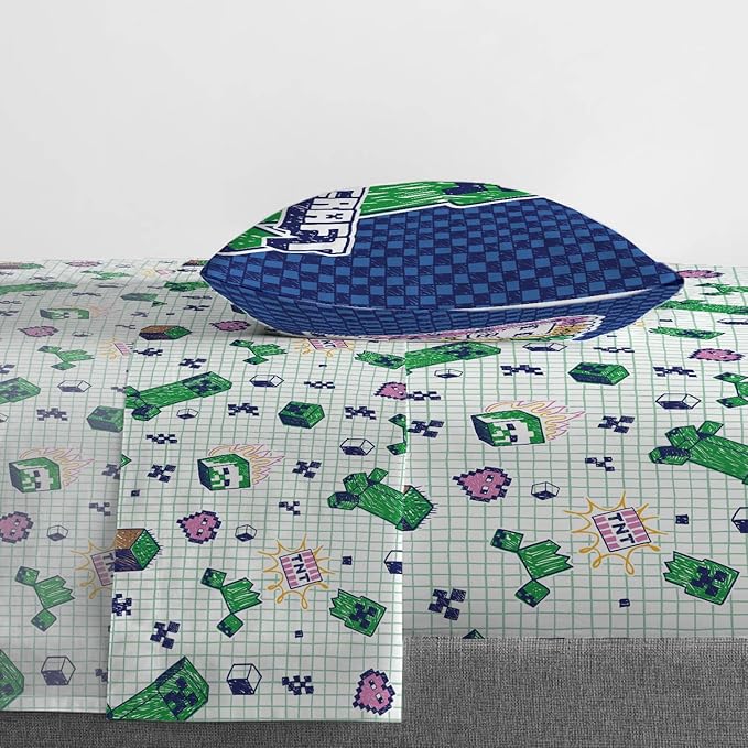 Jay Franco Kids Sheet Set with Fitted, Flat Sheets & Pillow Cover - Ultra-Soft Bedding with Pillowcase for Room Decor, Multi - Minecraft, 3 Piece Twin - Image 6