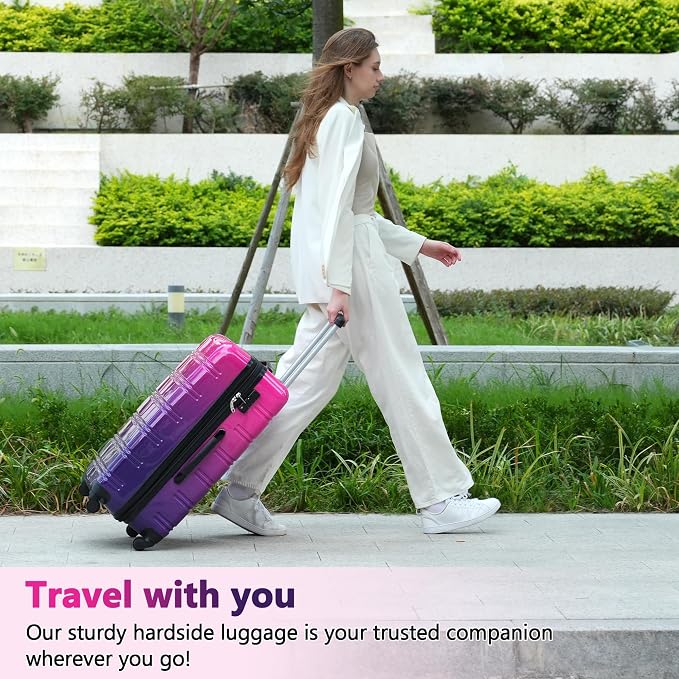 Merax Suitcase Set, Hardshell Luggage Sets 3 Piece with Spinner Wheels | Expandable Gradient Color Suitcase with TSA Lock Lightweight 20" 24" 28", Purple and Pink - Image 8