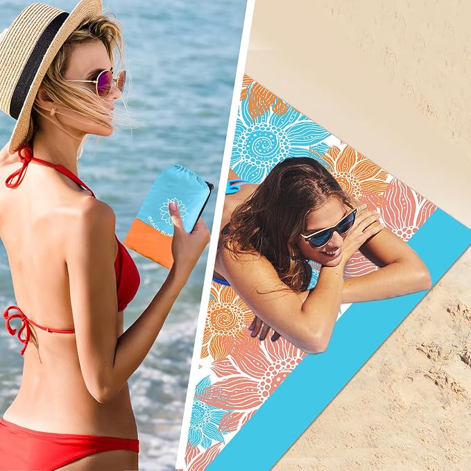 WIWIGO Beach Blanket Sandproof Extra Large Beach Mat Adults Waterproof Quick Drying Sand Free Mat Made by Premium Polyester with 4 Stakes & 4 Corner Pockets for Outdoor Travel Camping Hiking - Image 3