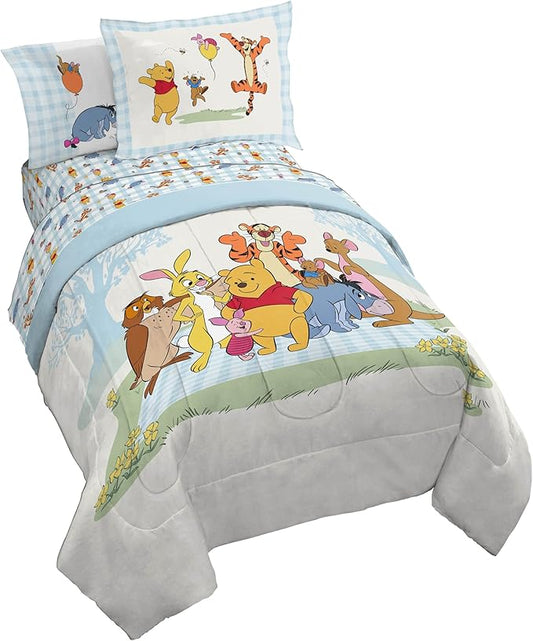 Disney Winnie The Pooh Full Comforter Set 7 Piece Kids Bedding, White | Piglet Tigger, Bed in a Bag, Comforter Sheets Shams Pillowcases, Official Brand, Soft Microfiber, Machine Washable, Kids Gift by JayFranco