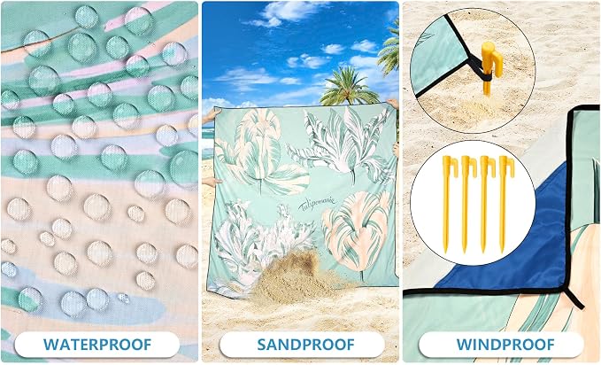 HIHOHO Beach Blanket Waterproof Sandproof Extra Large Beach Mat 79" X 83"/120"x108"for 1-8 Adults Quick Drying Durable Outdoor Picnic Mat for Beach Travel Camping Hiking - Image 3