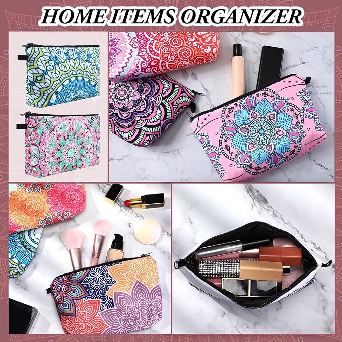 Dunzy 16 Pcs Bulk Makeup Bag for Women Appreciation Gifts for Teacher Canvas Cosmetic Bags with Zipper Pouches Waterproof Travel Toiletry Organizer for Girls Mother Teacher Nurse Bridesmaids (Mandala) - Image 6