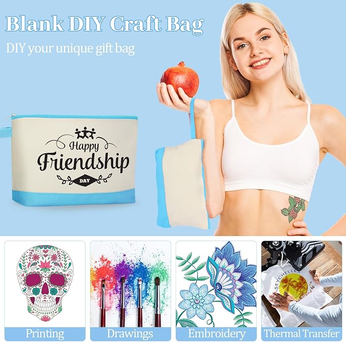 Silkfly 48 Pcs Cotton Canvas Makeup Bags Cosmetic Zipper Bags 10.2 x 5.5 x 2'' Blank DIY Pouch Bulk Pencil Case with Bottom Travel Toiletry Pouch for Women Craft Decor Gift (24 Colors) - Image 7