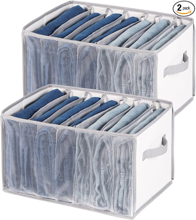 Univivi Extra Large Wardrobe Clothes Organizer Closet Organizer Portable Pants Sweaters Organizer for Closet,T-Shirt, Underwear, Upgraded 7 Grids Jeans Hoodie Organizer Clothes Organizer - Set of 2 by Univivi