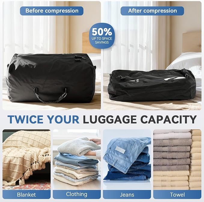 Arxus Vacuum Bags for Travel Airless, Compression Seal Packing Cubes with Adjustable Shoulder Strap, IP67 Reusable Portable Moving Supplies Kit for Clothing Storage, Luggage, Backpack, Suitcase - Image 6
