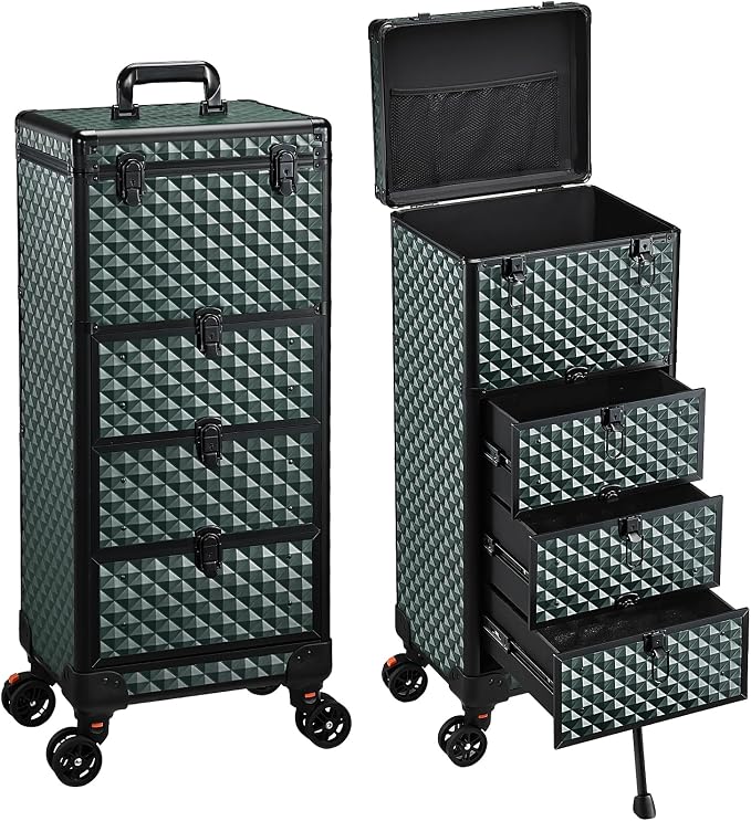 Yueieoun Nail Trolley Cart with 3 Drawers, Salon Station Cosmetology Case on Wheels Rolling Makeup Train Case Nail Case Organizer Beauty Salon Travel Case for Nailart,SPA,Hairstylist,Artist,Dark Green by Yueieoun