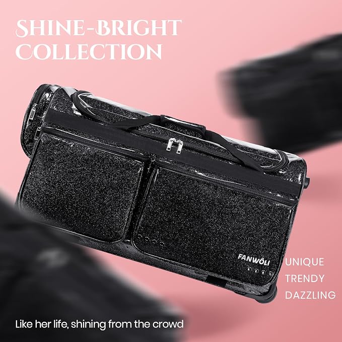 Fanwoli 23" Dance Bag with Garment Rack | Glittering Waterproof Fabric & Upgraded Stable System | Shine-Bright Collection | Ideal Competition Duffle Bag for Dancer Athlete Livestreamer | Sparkle Black - Image 2