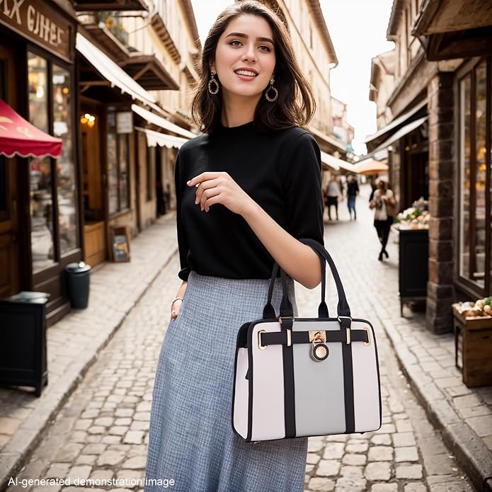 Qiyuer Structured Satchel Tote Handbags Set Women Purses with RFID Wallet | Premium, Sturdy, Spacious, Chic for Daily & Work, Vegan PU Leather, Multi-way Carry, Large Capacity RFID Wallet, Ideal Gift - Image 2