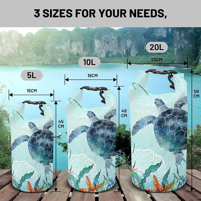 Waterproof Dry Bag,Sea Turtle Coral Starfish Small Waterproof Backpack 2L/5L/10L/20L/30L/40L Floating Lightweight Bags for Kayaking, Boating, Fishing, Swimming Camping with Waterproof Phone Case - Image 6