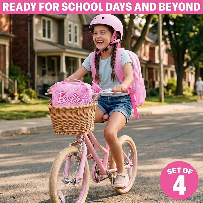 Get Trend Barbie Kids Backpack 4 Piece Set | 18 inch Bookbag, Insulated Lunch Bag, Zipped Pencil Case & BPA-Free Water Bottle for School & Travel, Gifts for Girls - Image 5
