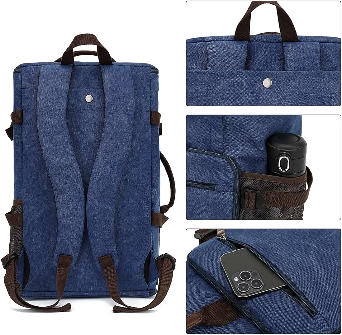 Kalesi Gym Duffle Bag Backpack 4-Way Vintage canvas with Shoes Compartment for travel Sport Hiking laptop (Vintage blue) - Image 3