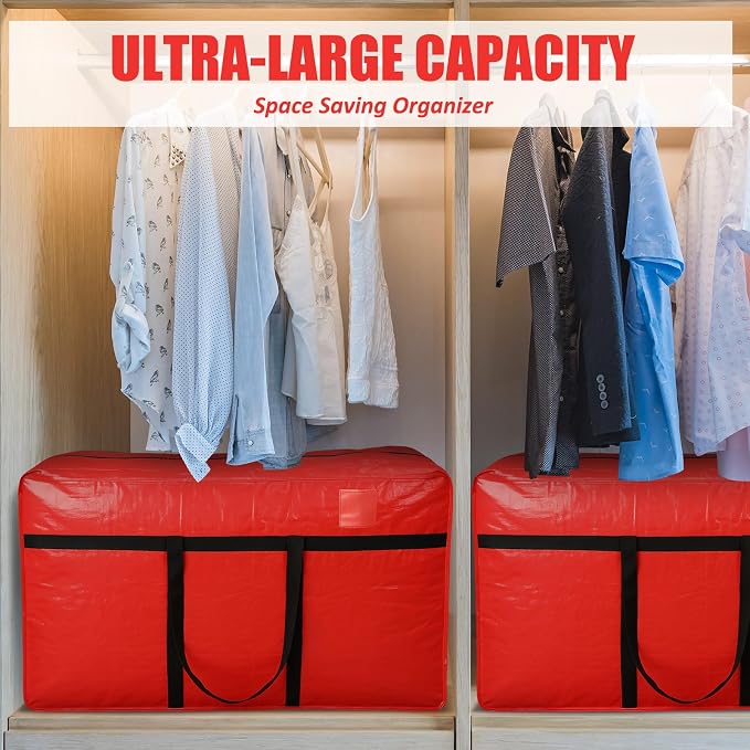 Windyun 4 Pack 69 Gallon Extra Large Moving Bags XXL Heavy Duty Storage Bag with Strong Zipper Handle Jumbo Big Tote Box Foldable for College Dorm Travel Clothes Duffle Blanket Pillow(Red) - Image 5