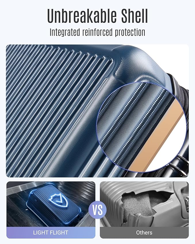 LIGHT FLIGHT 3 Piece Luggage Sets With Spinner Wheels Hardshell TSA Lock | Durability, Spinner Wheels, Hardside Lightweight, TSA Lock, Durable, PC+ABS, Mobility, - Image 4