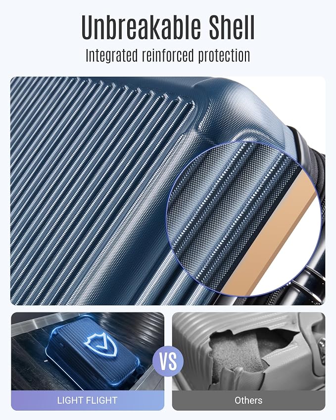 LIGHT FLIGHT 3 Piece Luggage Sets With Spinner Wheels Hardshell TSA Lock | Durability, Spinner Wheels, Hardside Lightweight, TSA Lock, Durable, PC+ABS, Mobility - Image 3