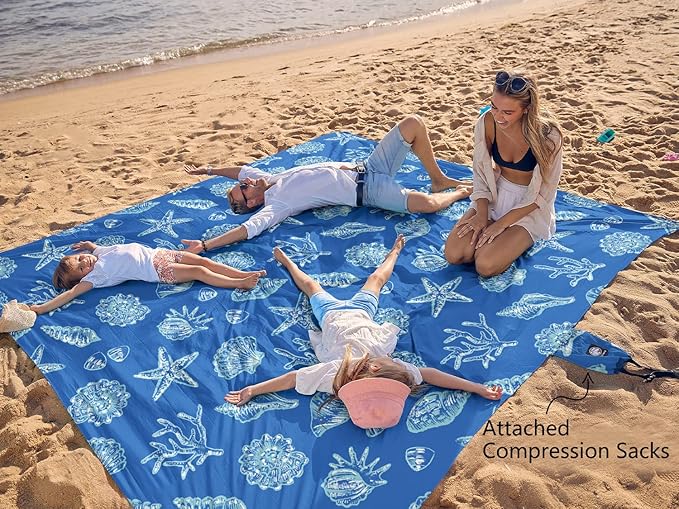 WEKAPO Beach Blanket Waterproof Sandproof Oversized, Extra Large Beach Mat Sand Free, Lightweight & Compact Sand Free Mat with 5 Stakes & 4 Corner Pockets - Image 3