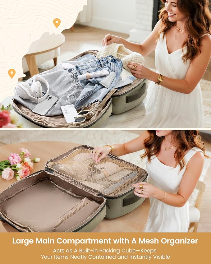 LOVEVOOK 40L Travel Backpack for Women & Men, Airline Approved Carry On Luggage, TSA Personal Item Bag fits 15.6 Inch Laptop, Waterproof Weekender Overnight Suitcase for Work, Green - Image 3