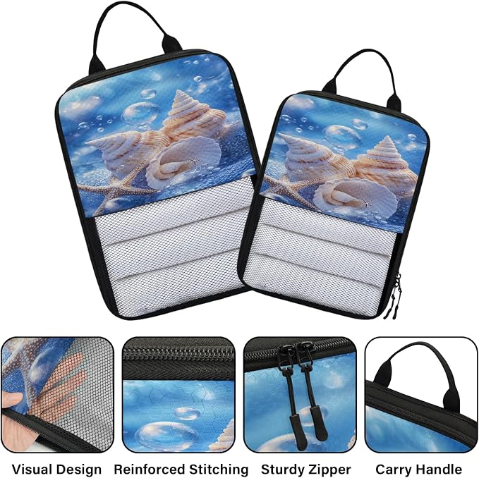 Seashell Compressible Packing Cubes for Suitcase 6 Set Lightweight Expandable Compression Packing Travel Luggage Organizer - Image 3