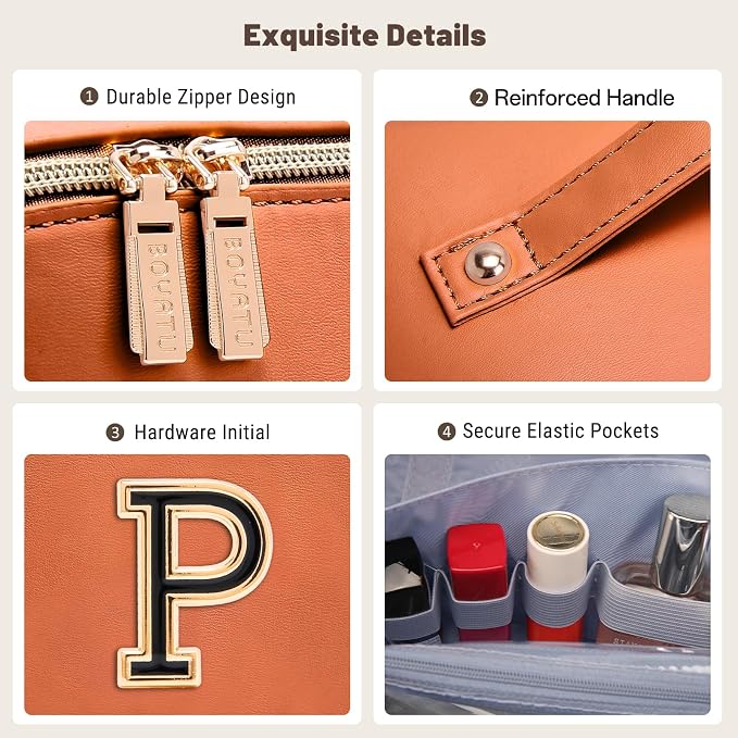 BOYATU Personalized Travel Makeup Bag: 3-in-1 Cosmetic Bag Gift for Women | Initial Make up Bag Organizer - Custom Letters A-Z - Flat Open Portable Toiletry Bag for Birthday Graduation Anniversary - Image 7