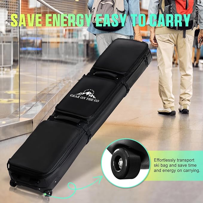 Double Rolling Ski Bag Padded Waterproof Snowboard Bag with Wheels for Air Travel Wheeled Ski Bag for Snowboard or Skis Accommodates Ski Boot - Image 2