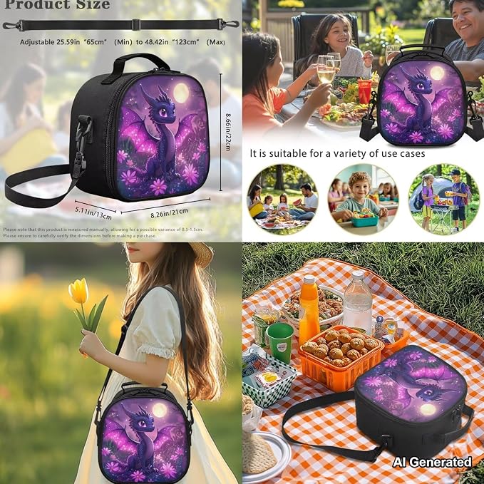 4Pcs Girls Backpack and Lunch Box Set, Moonlight Dragon Girls Backpacks Ages 8-10 6-8, Purple 17 Inch School Backpack with Pencil Pouch & Bottle Sleeve, Lightweight Kids Bookbag Set - Image 5