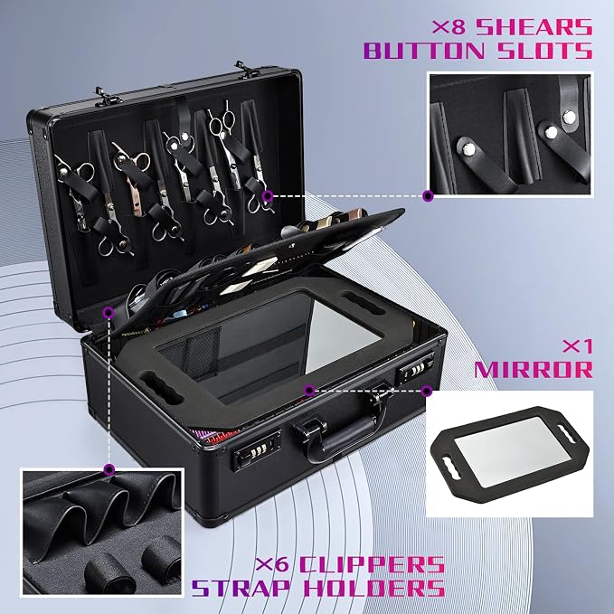 Barber Accessories Case, Profesional Barbers Briefcase Tool Case, Barber Cases for Clippers and Supplies, Hair Scissors Clippers Trimmer Organizer, Barbers Suitcase with Code Lock (Matte Black) - Image 4