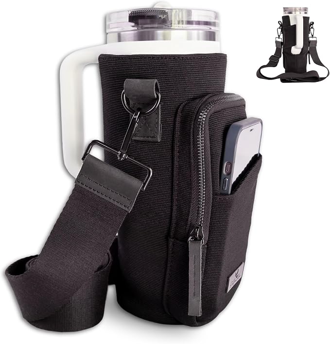 Water Bottle Sling Bag Crossbody Water Bottle Holder with Strap & Phone Pocket Insulated Carrier for Stanley & Hydro Flask up to 40oz Travel & Walking Companion by SOLLYANDRUE