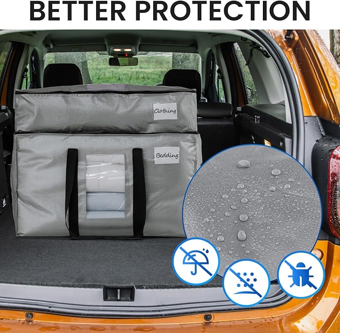 TAILI 2 Tier Extra Large Moving Bags, 4 Pack Silver Heavy Duty Totes For Storage with Visible Window, Wrap Around Handles, Storage Bags for Space Saving, Alternative to Moving Boxes - Image 8