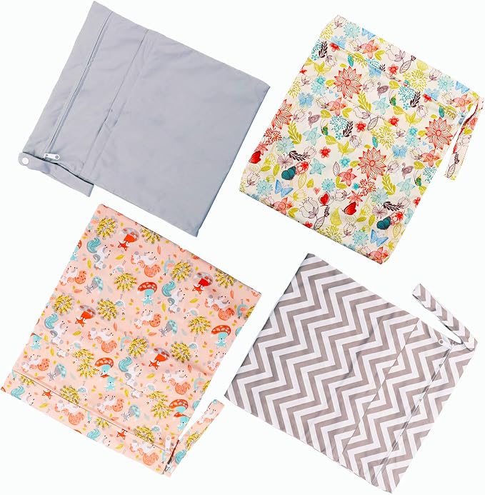 Kingrol 4 Pack Waterproof Wet Dry Bags for Baby Cloth Diaper, Travel Bag with Two Zippered Pockets and Snap Handle for Baby Items Beach Pool Swimsuits Yoga Gym Clothes Toiletries - Image 2
