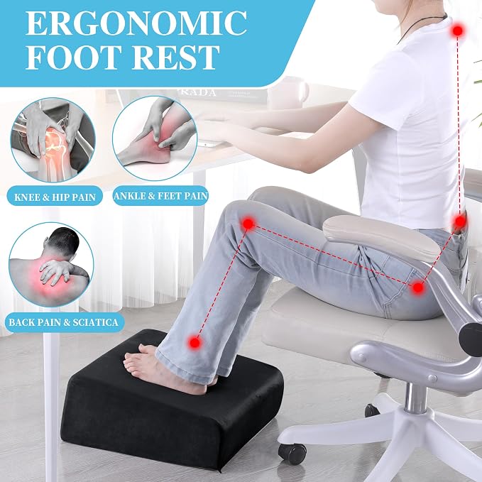 Under Desk Foot Rest, ROYALAY Ergonomic Office Footrest with 3 Adjustable Heights, High-Density Memory Foam Leg Rest for Home, Travel, Airplane with Washable Cover - Image 4