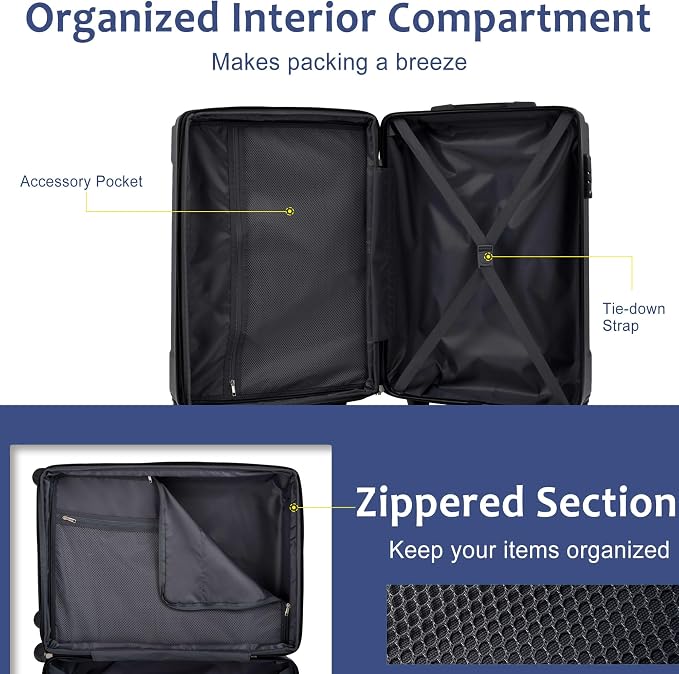 Blue 6 Piece Luggage Set Hard Shell - Expandable Suitcases with Spinner Wheels and Duffel Bags for Family Travel, Durable Carry On Luggage Sets with Lock for Women and Men - Image 7