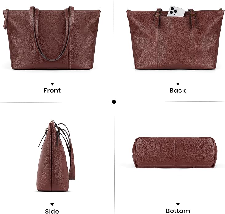 befen Vintage Genuine Leather Work Tote Bag for Women Large Tote Bag with Zipper Leather Purse and Handbags with Compartment - Image 8