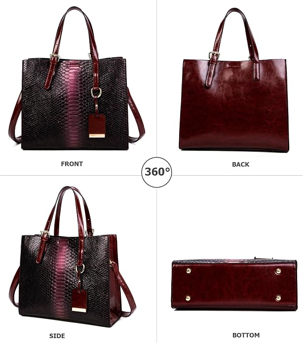 KingTo Women's Crocodile Pattern Satchel Handbags Stylish Tote Handbags crocodile purses for women 3 Pcs Set (B-blue) - Image 4