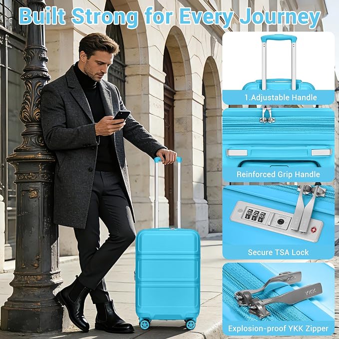 Kono Carry On Luggage 22x14x9 Airline Approved with Spinner Wheels | Lightweight PC+ABS 20 Inch Luggage with TSA Lock,Expandable Hard Shell Carry On Suitcases for Men Women,Blue - Image 6