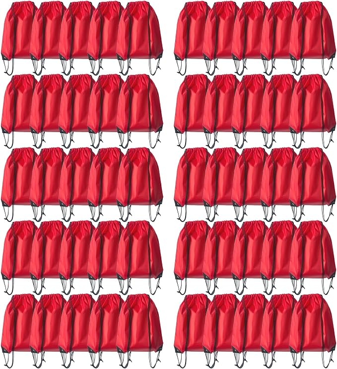 Drawstring Backpack Bulk 50 Packs Draw String Bags for Gym Sports Trip Pedestrianism Cinch Sack DIY for Women Men (red) by Unknown