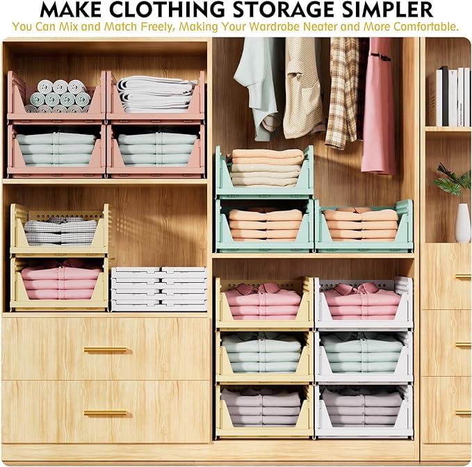 SNSLXH 5 Pack Stackable Closet Organizer Box, Multifunctional & Foldable Closet Storage Basket for Bathroom Kitchen Laundry Room Wardrobe Storage, Space-Saving Clothes Storage Drawer Organizer, Yellow - Image 4