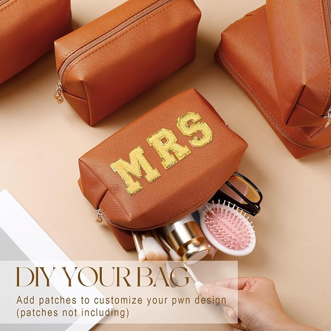 Kigeli Aesthetic Makeup Bags PU Leather Cosmetic Pouches Waterproof Plain Toiletry Bags Makeup Pouches Bulk for Women Party Gift Travel Storage Organizer(Orange Brown,7.1 x 2.8 x 4.3 in) - Image 3