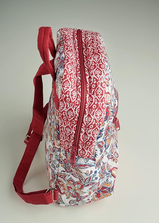 Maison d' Hermine Backpack for Women Men Cotton Shoulder Multipurpose Rucksack with Small Pouch Lightweight Multi Pocket Bag for Travel Work Beach Perfect for Spring Summer (Kerala - Red) - Image 9